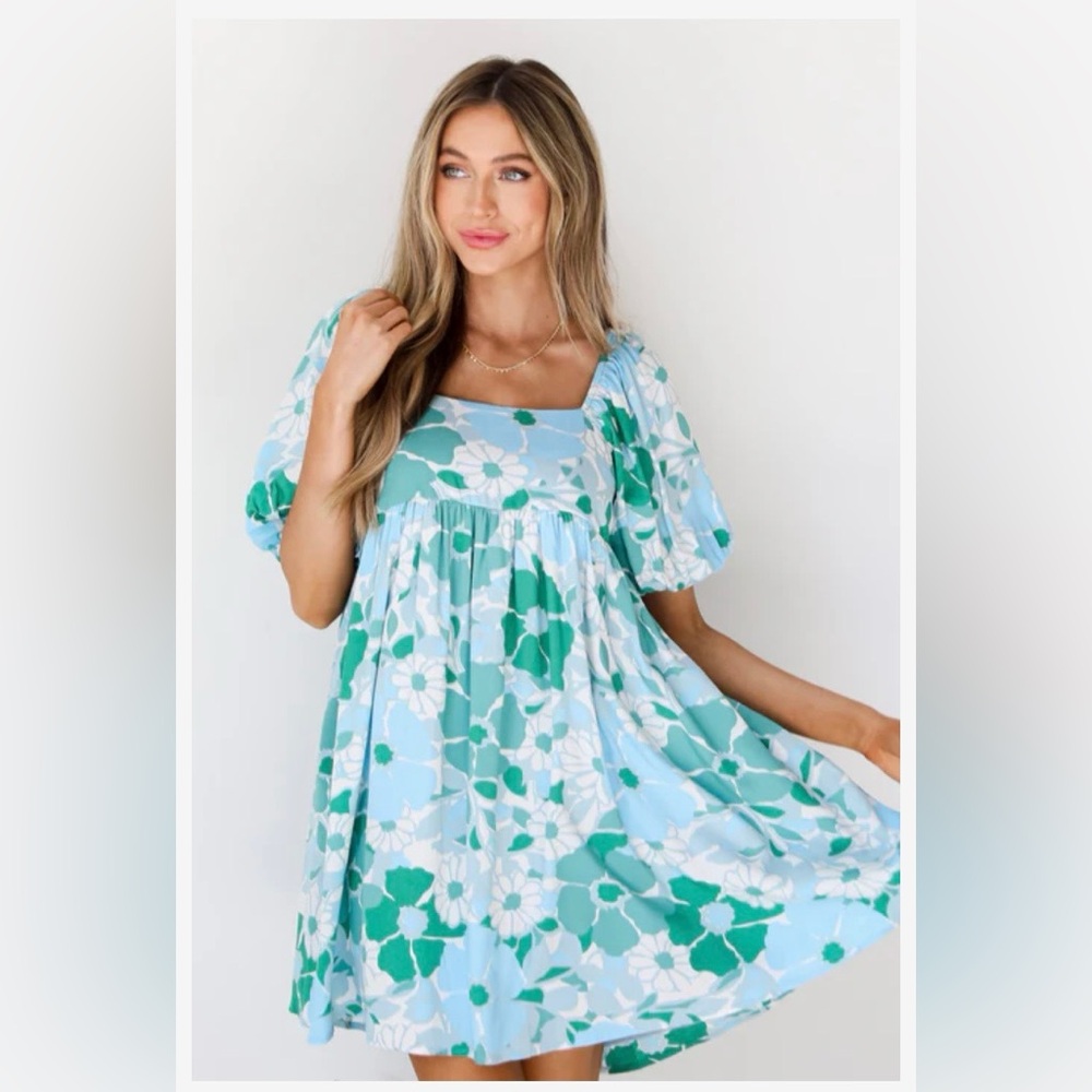 Baevely- Mint / Floral, Babydoll dress